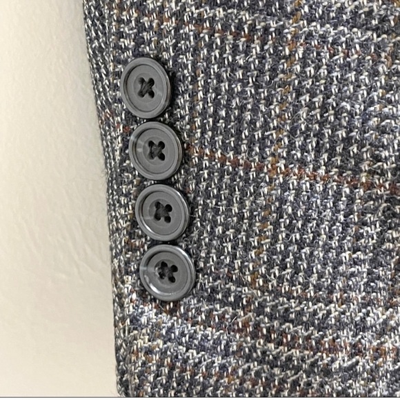 Vtg OSCAR DE LA RENTA Men’s Charcoal Houndstooth Plaid Sport Wool Coat Size 41S - Picture 6 of 10